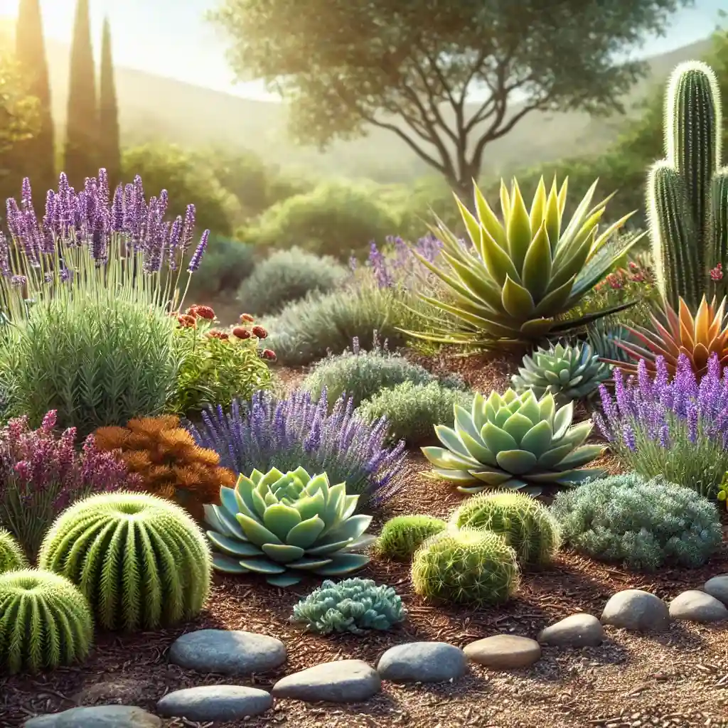 Jardim bonito com plantas resistentes à seca